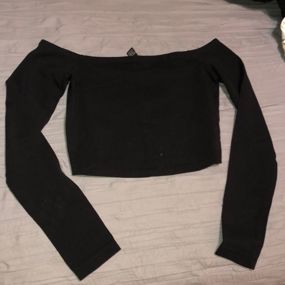 Black cropped off the shoulder top